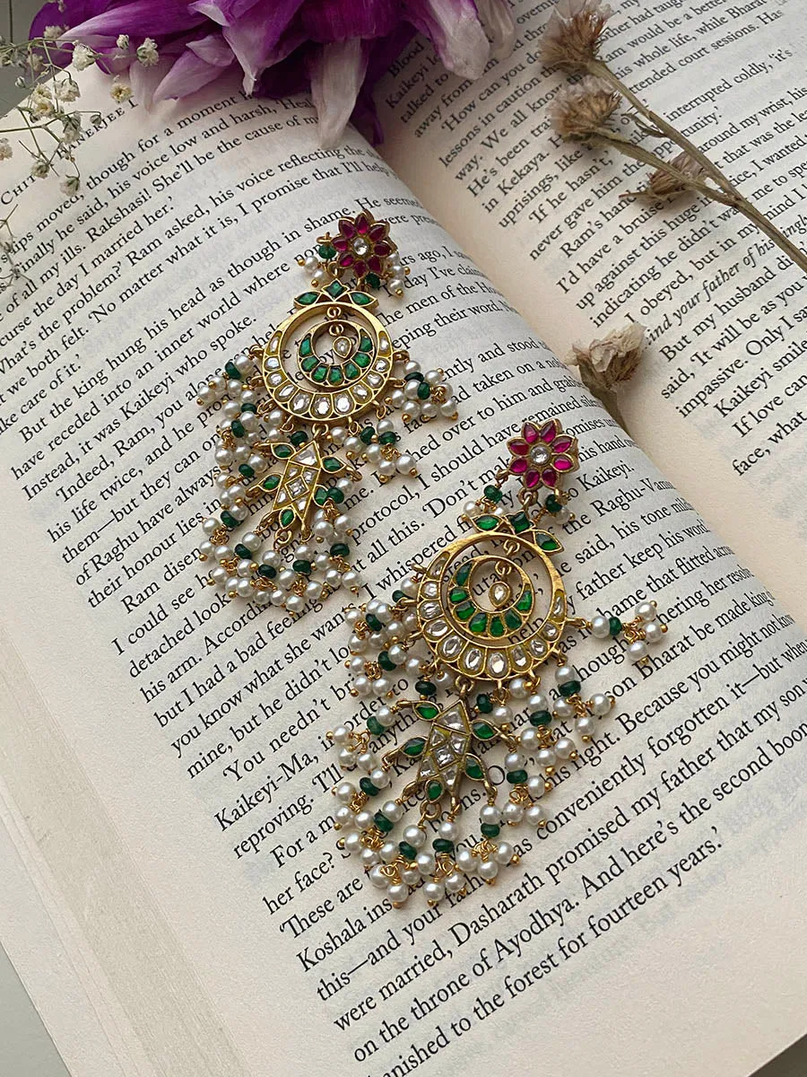Multicolor Gold Plated Jadau Kundan Earrings - ME928M