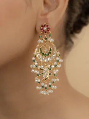 Multicolor Gold Plated Jadau Kundan Earrings - ME928M