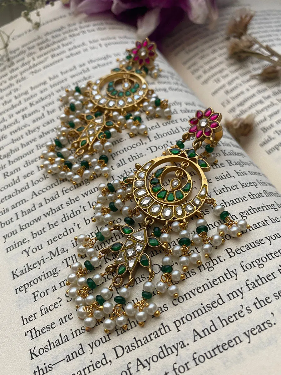 Multicolor Gold Plated Jadau Kundan Earrings - ME928M