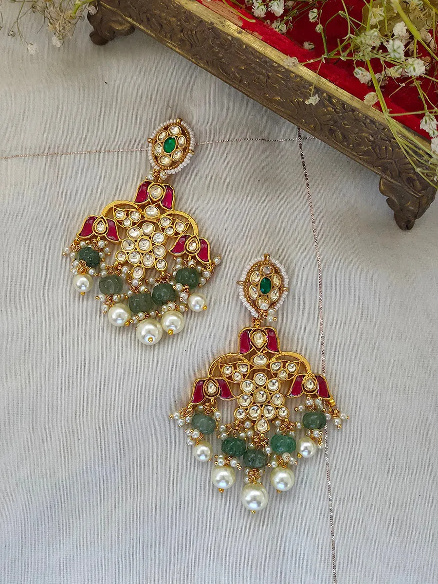Multicolor Gold Plated Jadau Kundan Earrings - ME932M