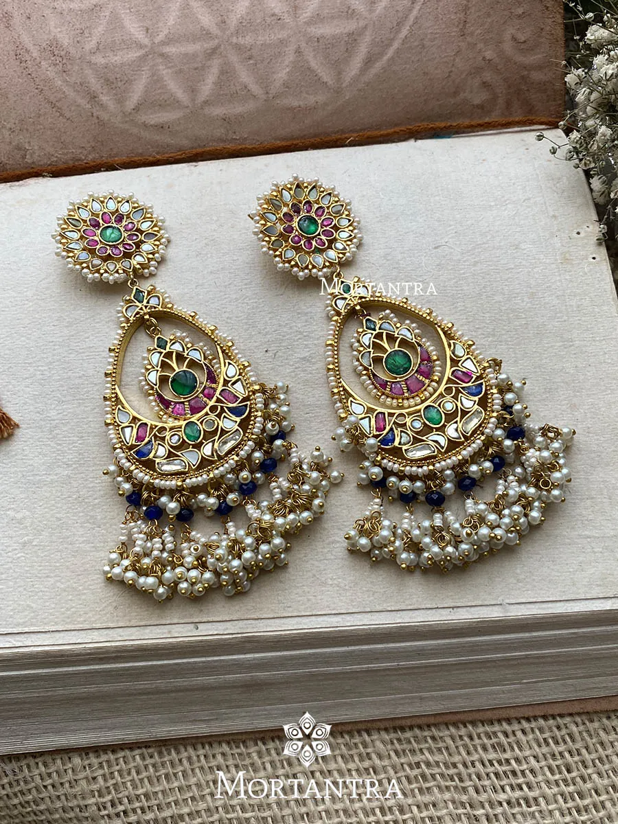 Multicolor Gold Plated Jadau Kundan Earrings - ME974M