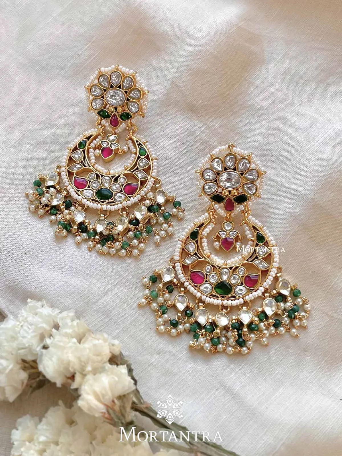Multicolor Gold Plated Jadau Kundan Earrings - ME977M