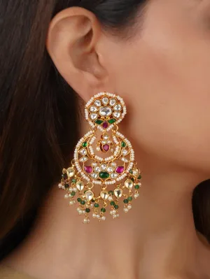 Multicolor Gold Plated Jadau Kundan Earrings - ME977M