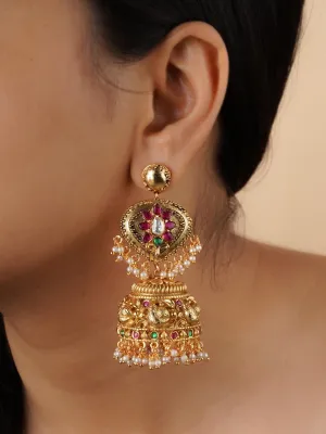 Multicolor Gold Plated Temple Earrings - TMPEAR85M
