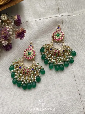 Multicolor Gold Plated Thappa Jadau Kundan Earrings - TJ-E30M