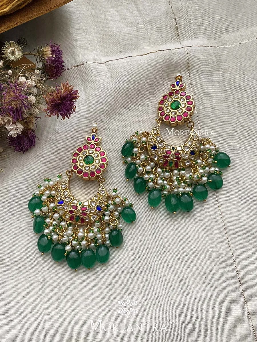 Multicolor Gold Plated Thappa Jadau Kundan Earrings - TJ-E30M