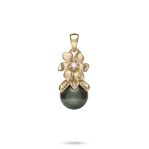 N????? Tahitian Black Pearl Pendant in Gold with Diamond - 10-11mm