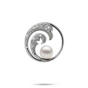 Nalu Akoya White Pearl Pendant in White Gold with Diamonds - 24mm