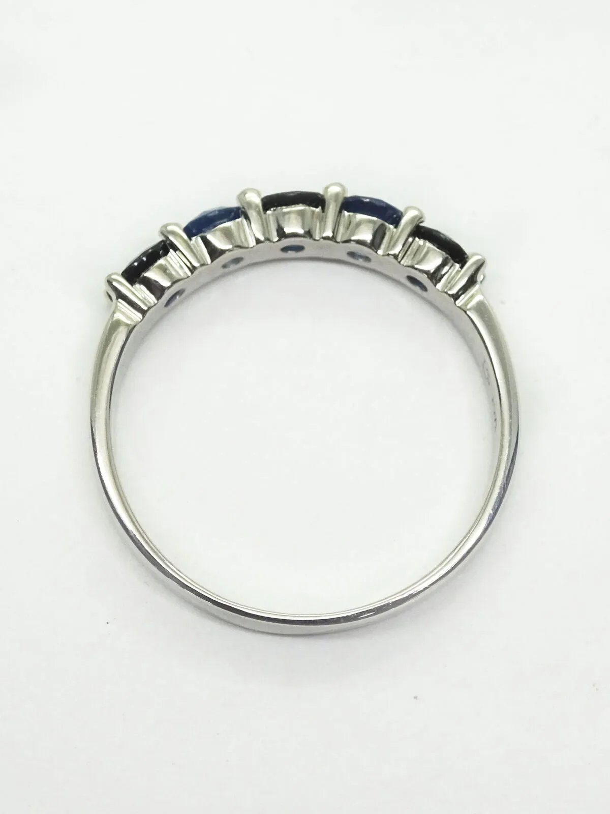 Natural Light & Dark Blue Sapphire Band Ring 14k White Gold Size 9.75