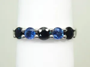 Natural Light & Dark Blue Sapphire Band Ring 14k White Gold Size 9.75