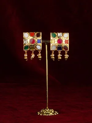 Navratna Gold Plated Jadau Kundan Earrings - ME1384N