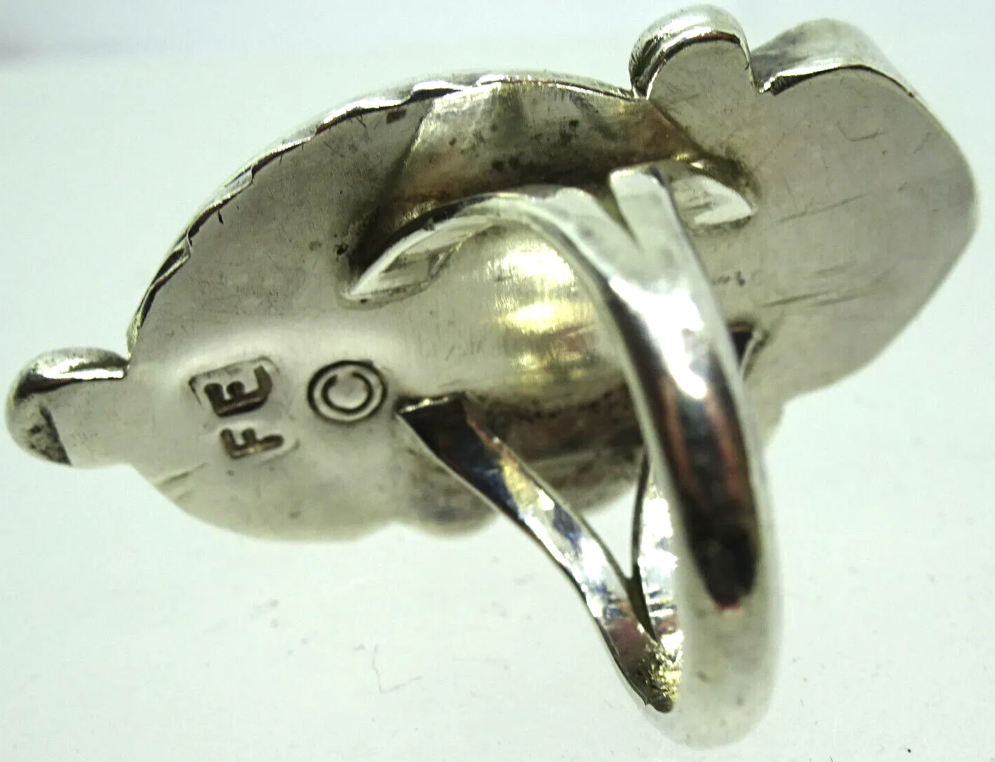 Old Pawn SIGNED ZUNI Sterling Silver & Turquoise Ring, FE Signed, Sz. 6.5