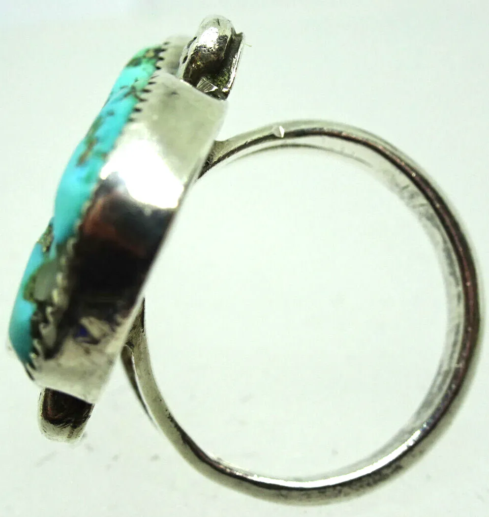 Old Pawn SIGNED ZUNI Sterling Silver & Turquoise Ring, FE Signed, Sz. 6.5