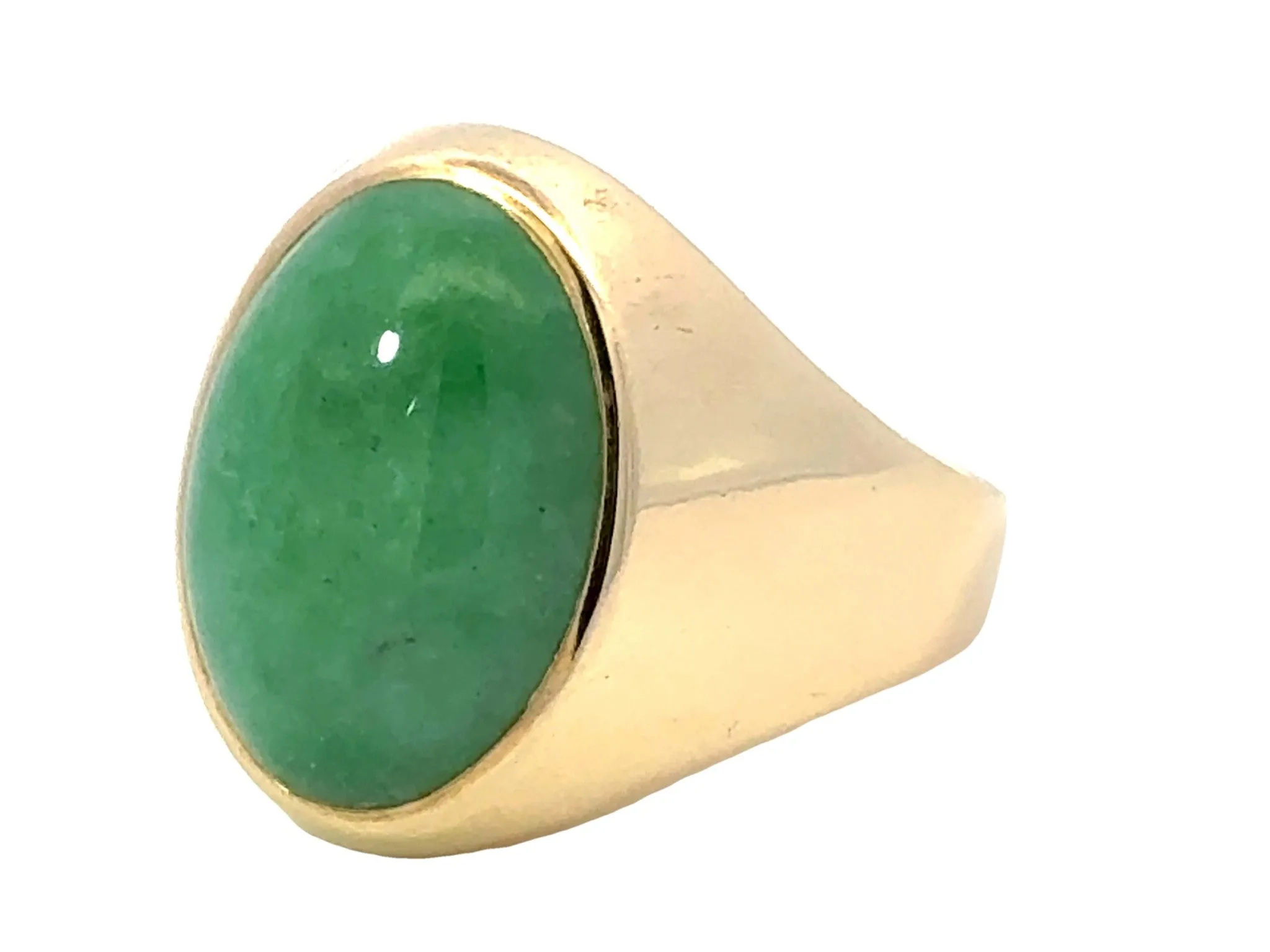Oval Cabochon Green Jade Ring 14K Yellow Gold