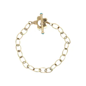 Oval Link Bracelet with Turquoise & Diamond Toggle Clasp