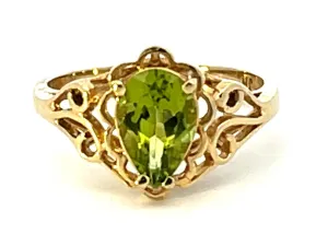 Pear Shaped Peridot Ring in 14k Yellow Gold