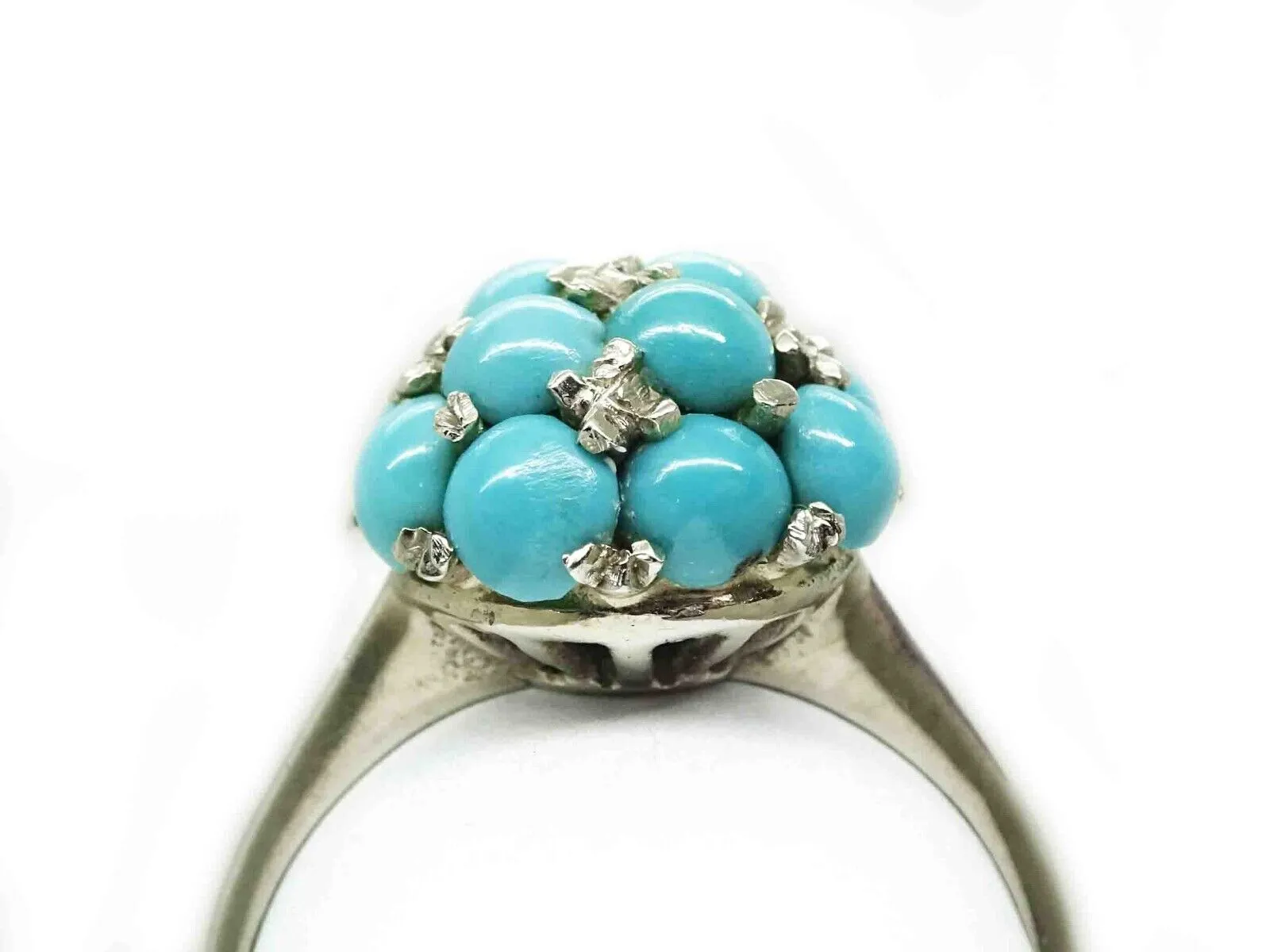 Persian Robin's Egg Blue Turquoise Cluster Pave Set Ring 18k White Gold Sz 7.25