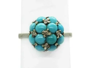 Persian Robin's Egg Blue Turquoise Cluster Pave Set Ring 18k White Gold Sz 7.25
