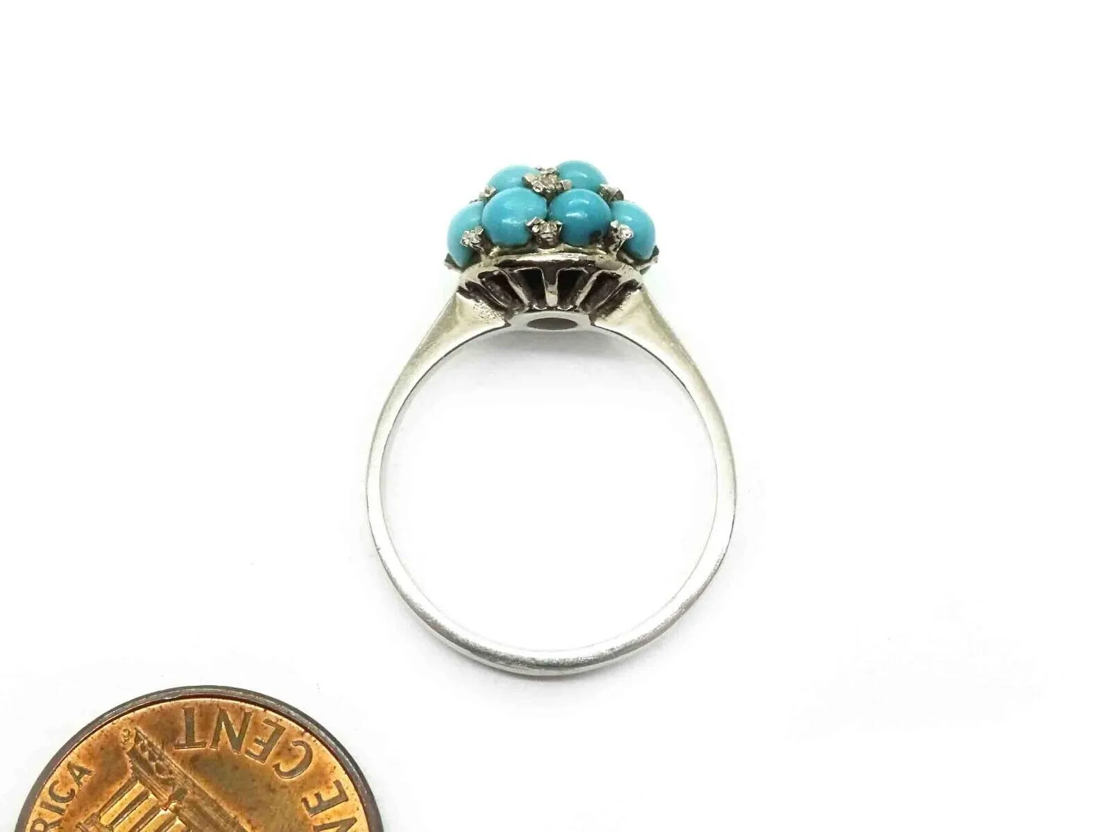 Persian Robin's Egg Blue Turquoise Cluster Pave Set Ring 18k White Gold Sz 7.25