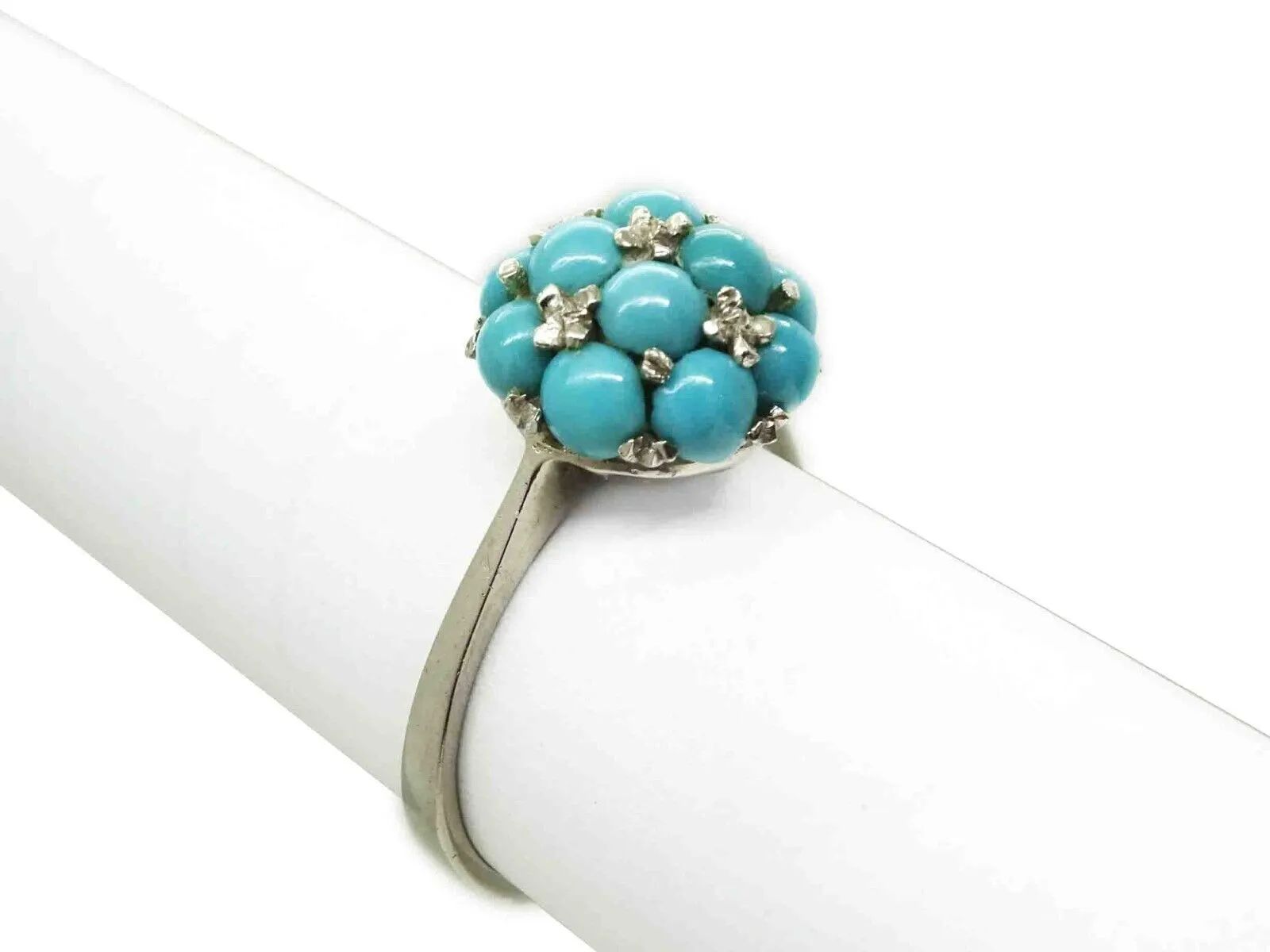 Persian Robin's Egg Blue Turquoise Cluster Pave Set Ring 18k White Gold Sz 7.25