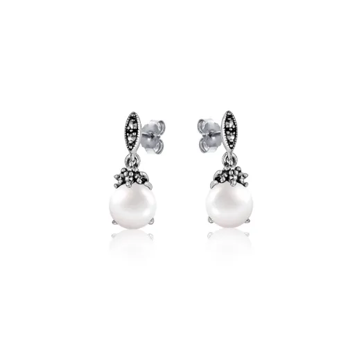 Petite Marcasite & Pearl Drop Studs