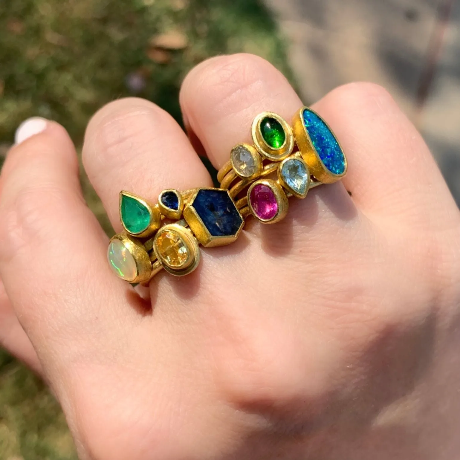 Petra Class Emerald Cabochon Gold Oval Stack Ring