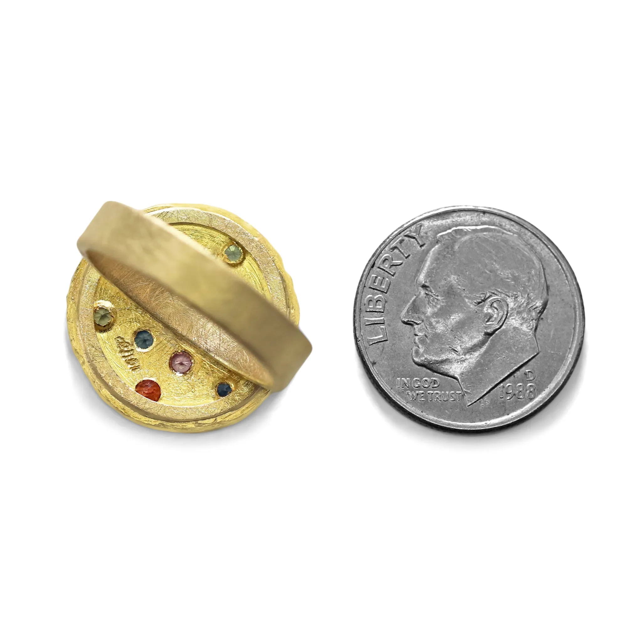 Petra Class Multicolored Sapphires 22k Gold One of a Kind Lava Disc Ring