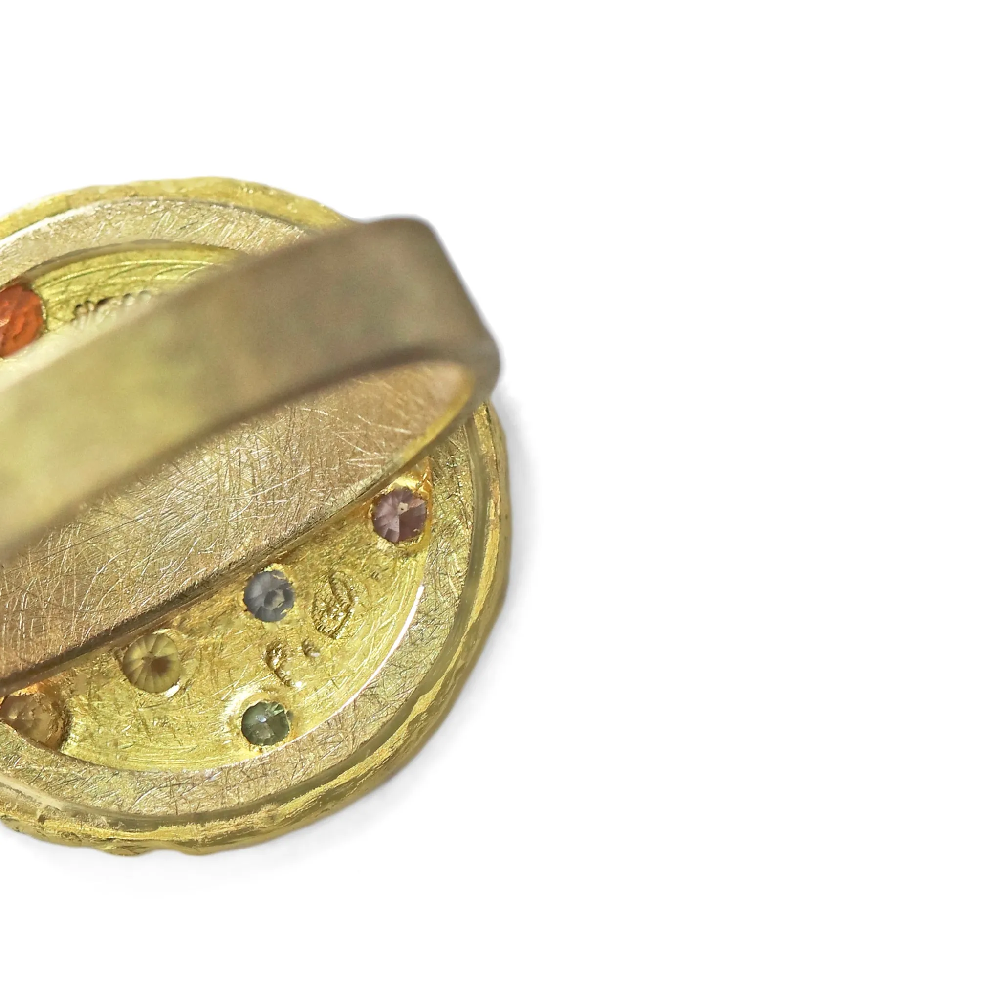 Petra Class Multicolored Sapphires 22k Gold One of a Kind Lava Disc Ring