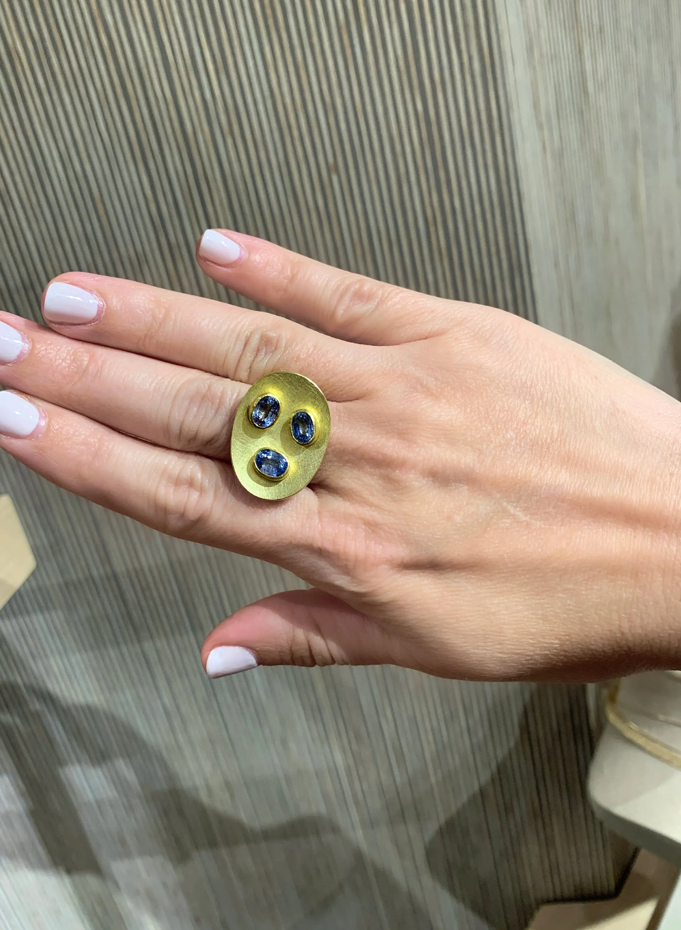 Petra Class Violet Blue Sapphire 22k Gold One of a Kind Dish Ring