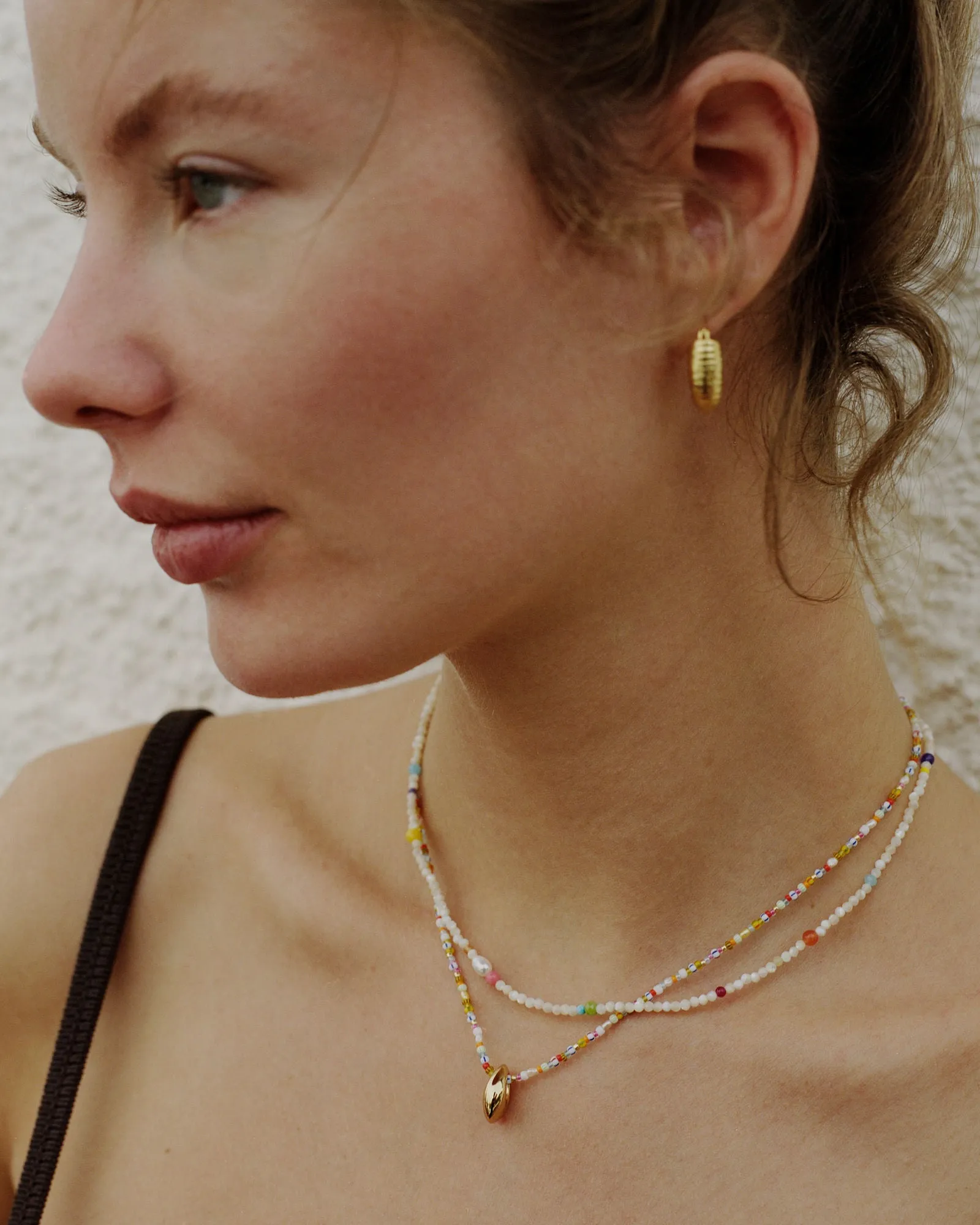 Piccolo Gold Plated Necklace w. Mixed Coloured Beads