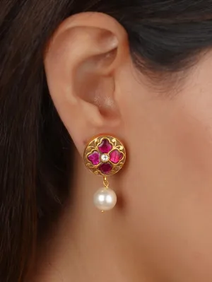 Pink Color Gold Plated Jadau Kundan Earrings - ME1365WP