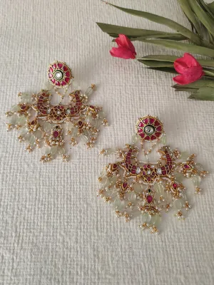 Pink Color Gold Plated Jadau Kundan Earrings - ME774YR