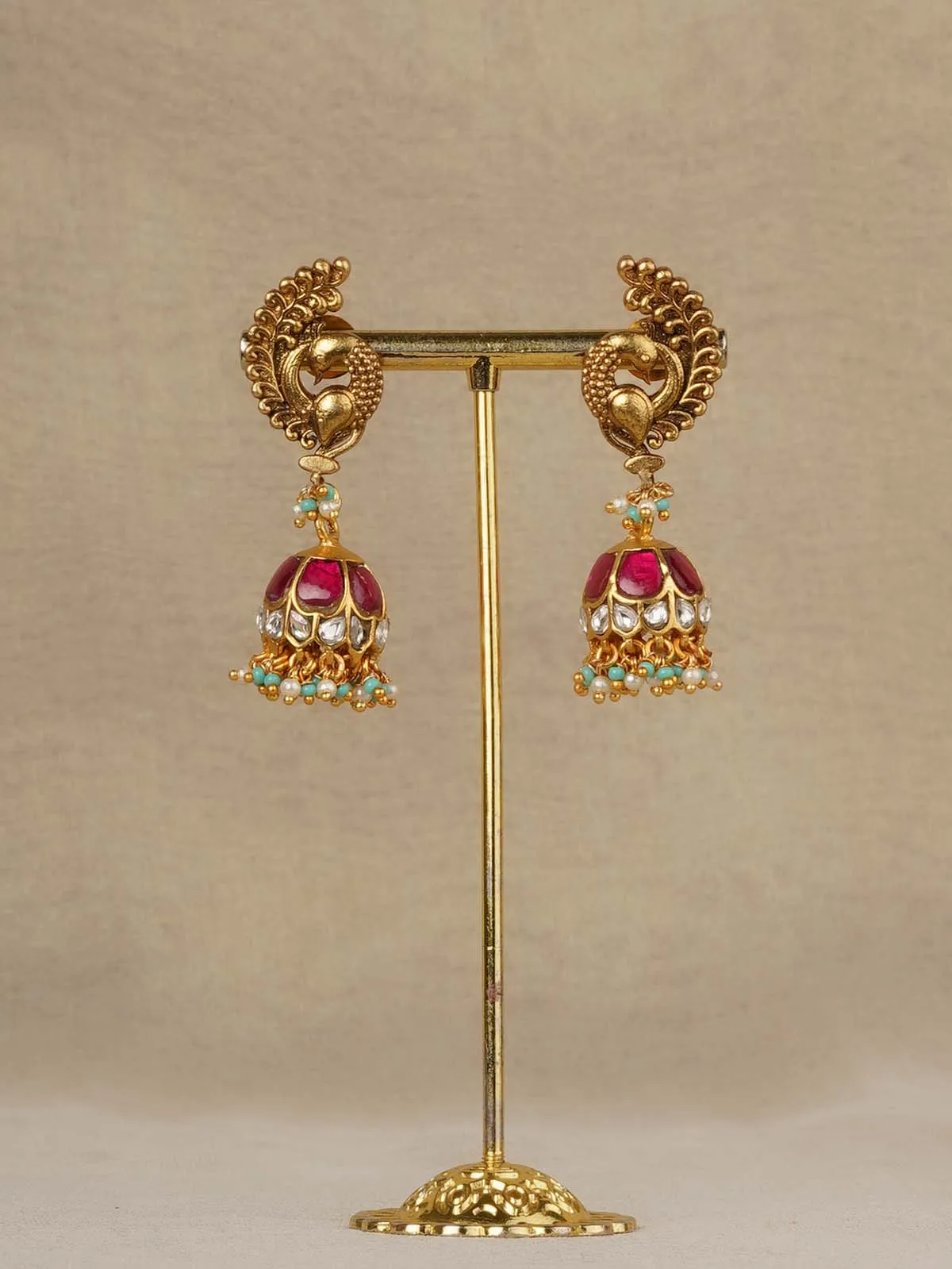 Pink Color Gold Plated Mishr Earrings - MR-E316