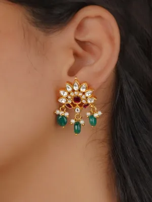 Pink Color Gold Plated Temple Earrings - TMPEAR95WP