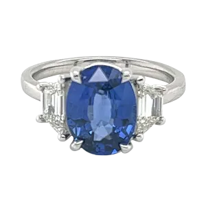 Platinum, 3.31ct Ceylon Sapphire and Diamond Ring