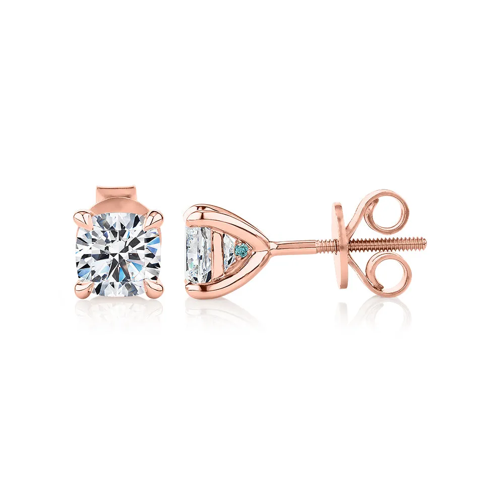 Premium Certified Lab-Grown Diamond, 1.40 carat TW cushion stud earrings in 18 carat rose gold