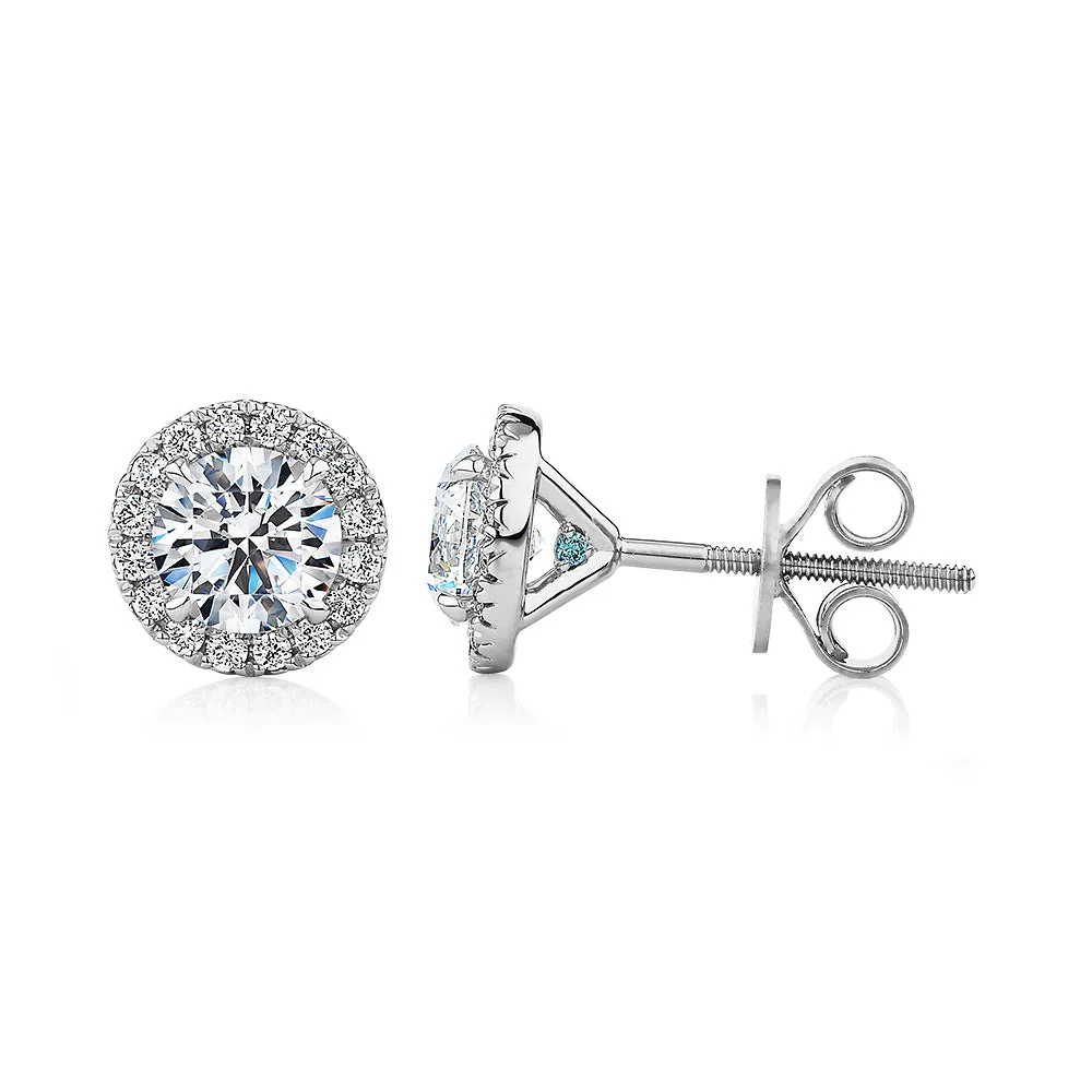 Premium Certified Lab-Grown Diamond, 1.67 carat TW round brilliant halo earrings in 18 carat white gold