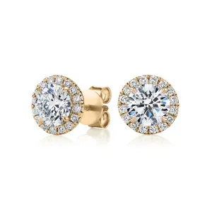 Premium Certified Lab-Grown Diamond, 2.35 carat TW round brilliant halo earrings in 18 carat yellow gold