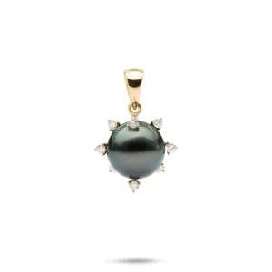Protea Tahitian Black Pearl Pendant in Gold - 11-12mm