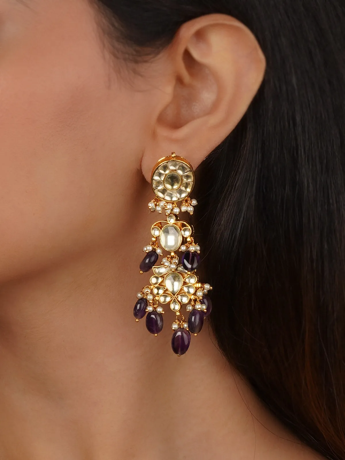 Purple Color Gold Plated Jadau Kundan Earrings - ME1143Y