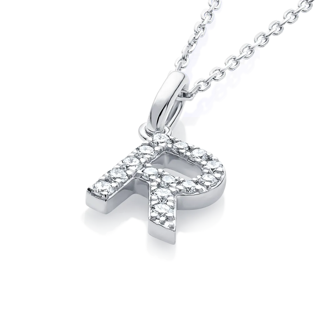 R Letter Pendant White Gold