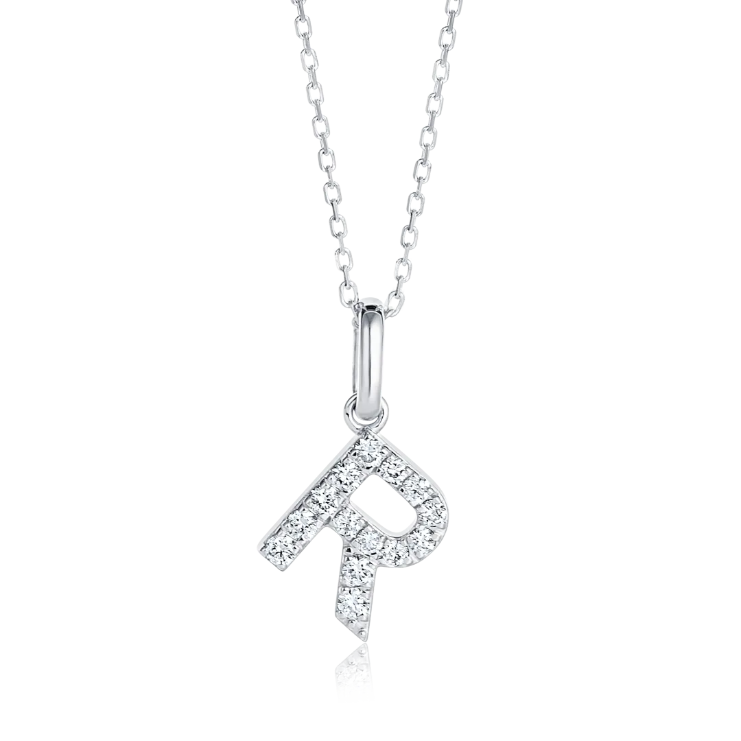 R Letter Pendant White Gold