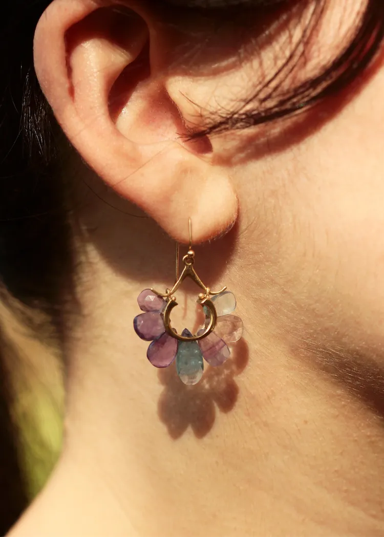 Rachel Atherley | Small Peacock Earrings in 14k   Fluorite