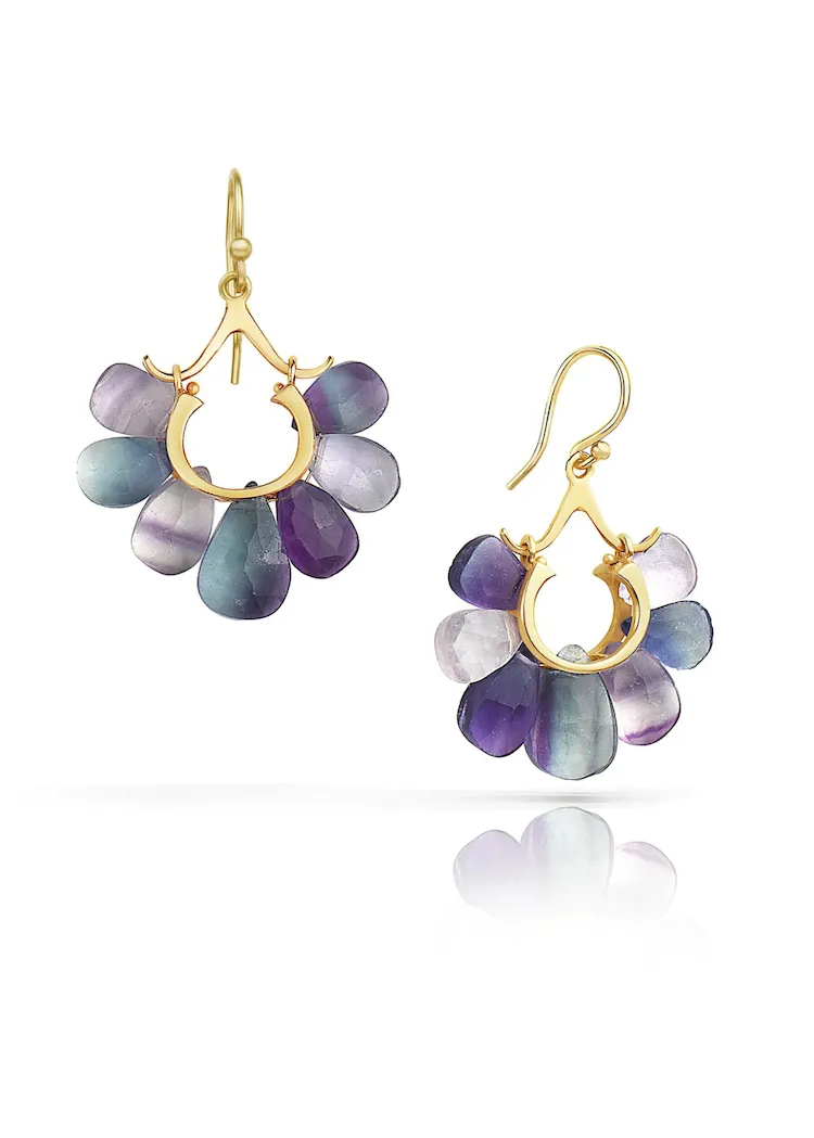 Rachel Atherley | Small Peacock Earrings in 14k   Fluorite