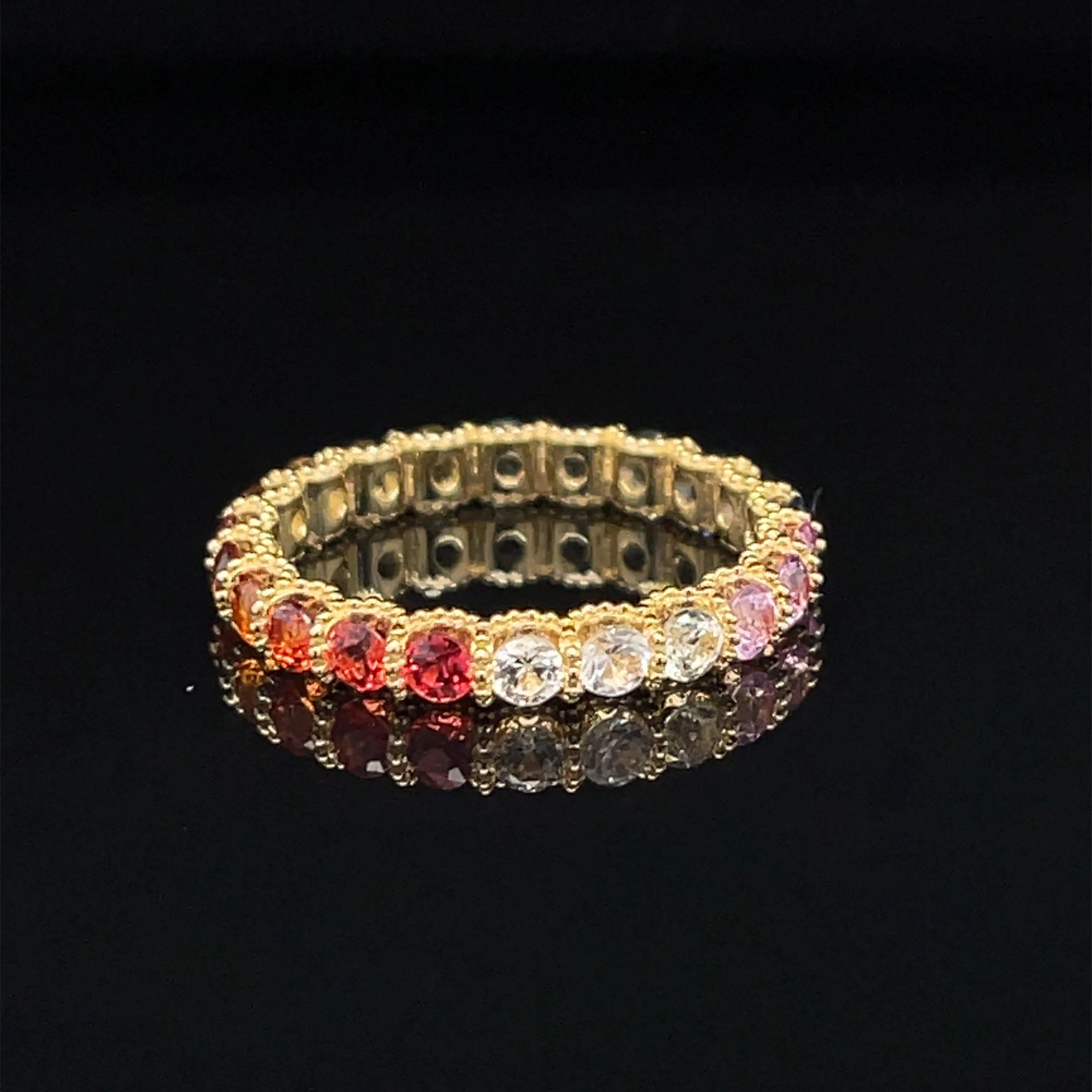 Rainbow 7 Color Sapphires Milgrain Eternity Wedding Ring in 18k Yellow Gold - #553 - RGSAX006854