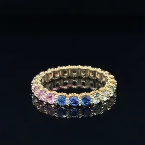 Rainbow 7 Color Sapphires Milgrain Eternity Wedding Ring in 18k Yellow Gold - #553 - RGSAX006854