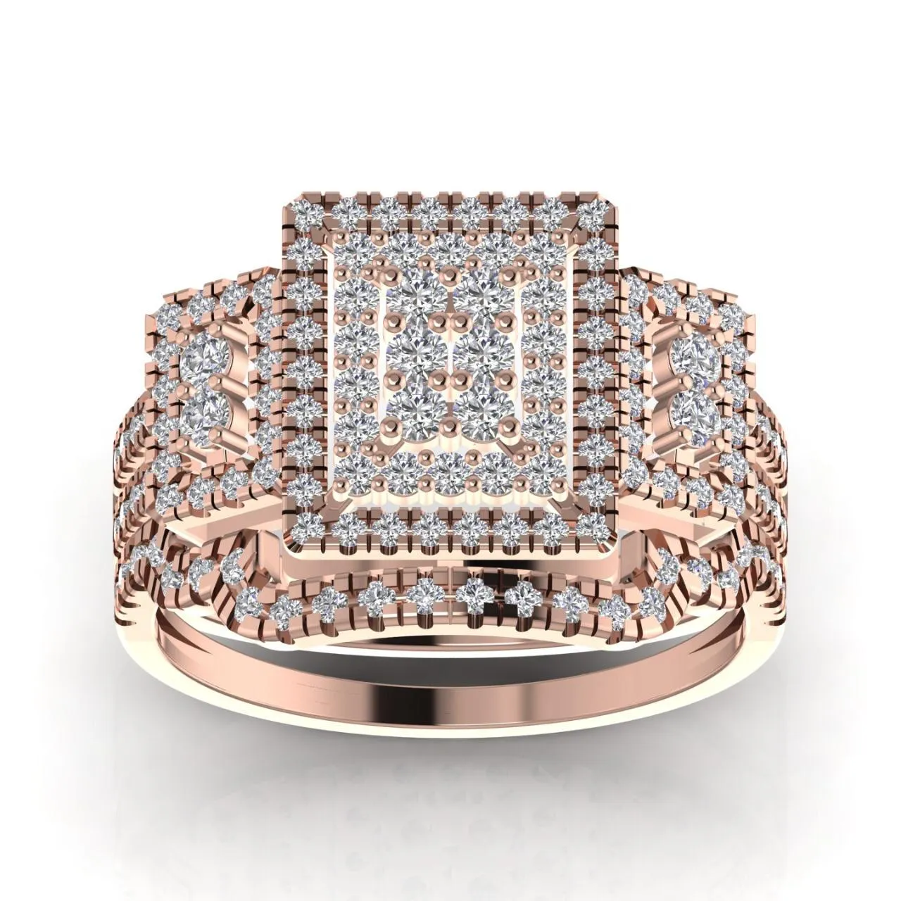 Regina Radiant Cut Natural Diamond Cluster Bride Set in 18K Gold