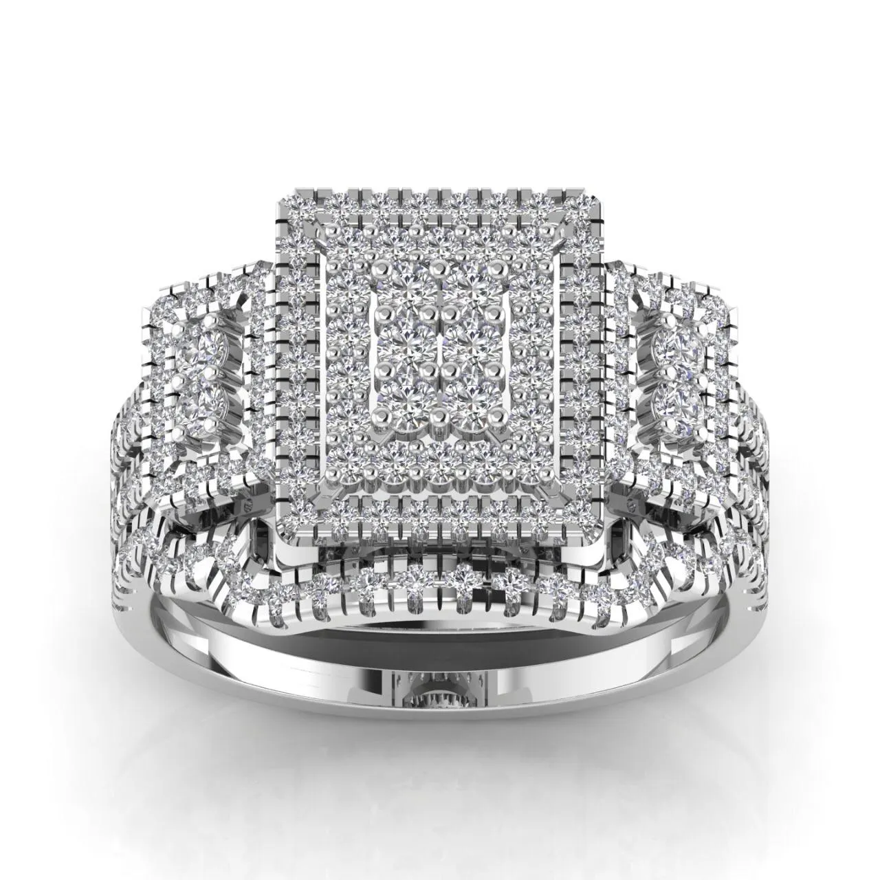 Regina Radiant Cut Natural Diamond Cluster Bride Set in 18K Gold