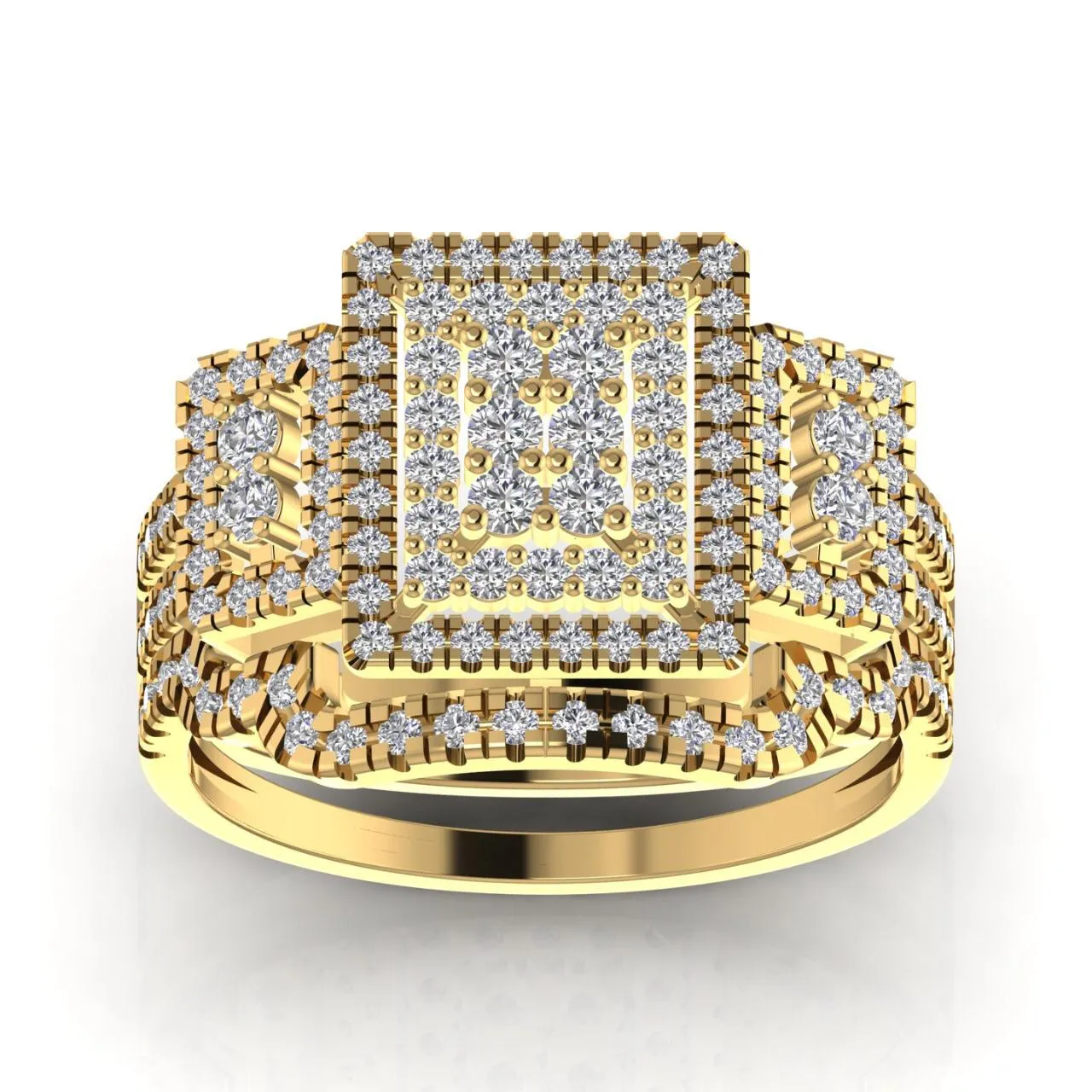 Regina Radiant Cut Natural Diamond Cluster Bride Set in 18K Gold