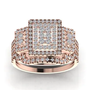 Regina Radiant Cut Natural Diamond Cluster Bride Set in 18K Gold